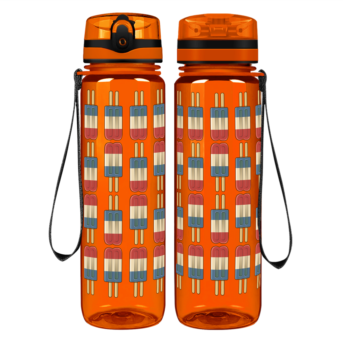 Red White Blue Popsicles on 32 oz Motivational Tracking Water Bottle