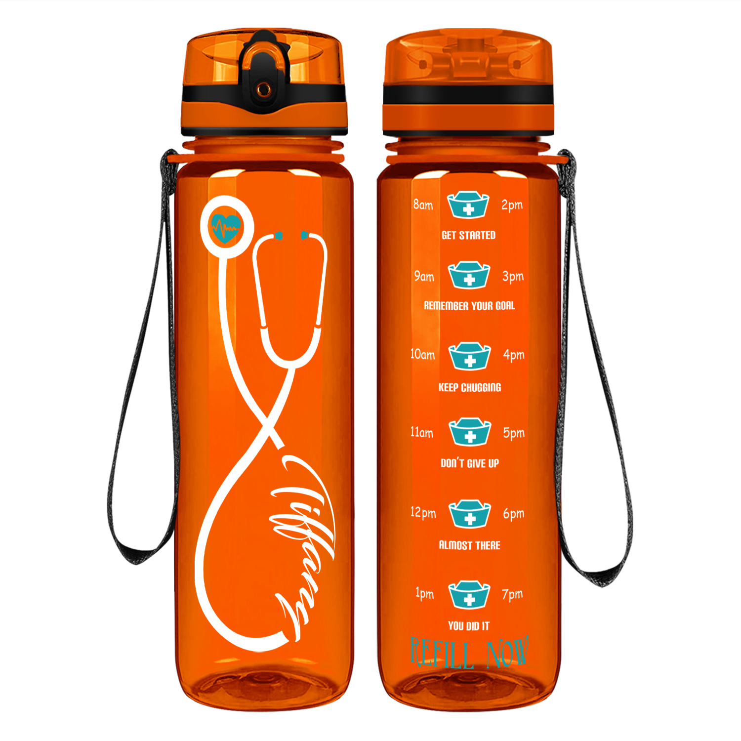 Personalized Nurse Stethoscope Seafoam Motivational Tracking Water Bottle