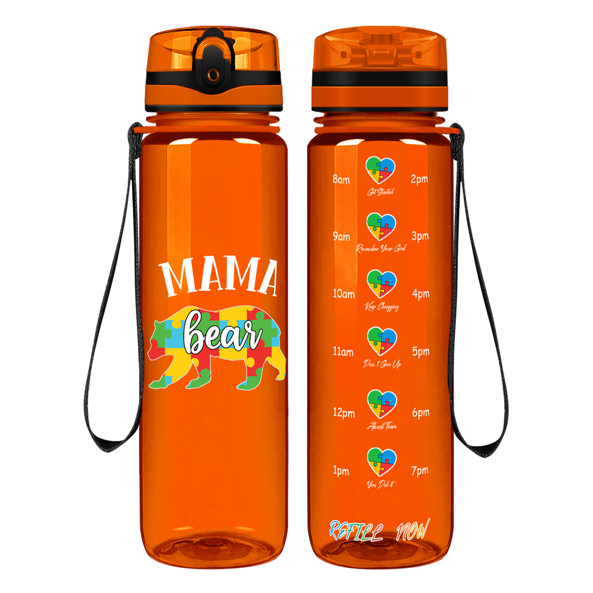 Autism Mama Bear on 32 oz Motivational Tracking Water Bottle