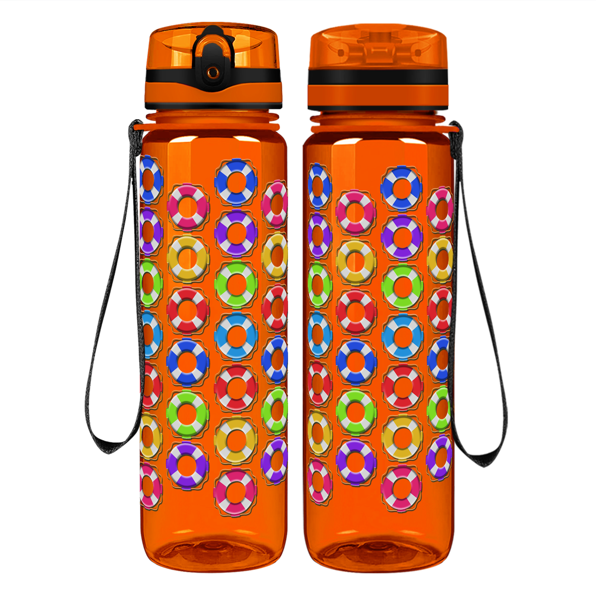 Colorful Life Savers on 32 oz Motivational Tracking Water Bottle