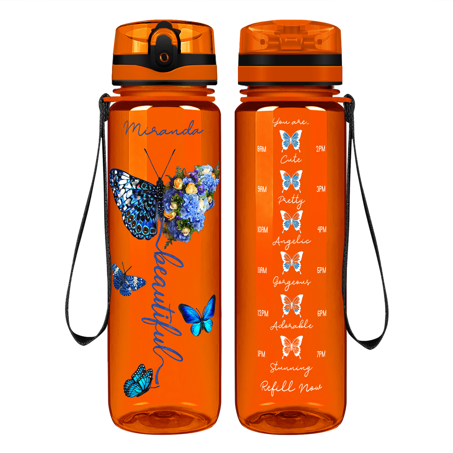 Personalized Beautiful Butterflies on 32 oz Motivational Tracking Water Bottle