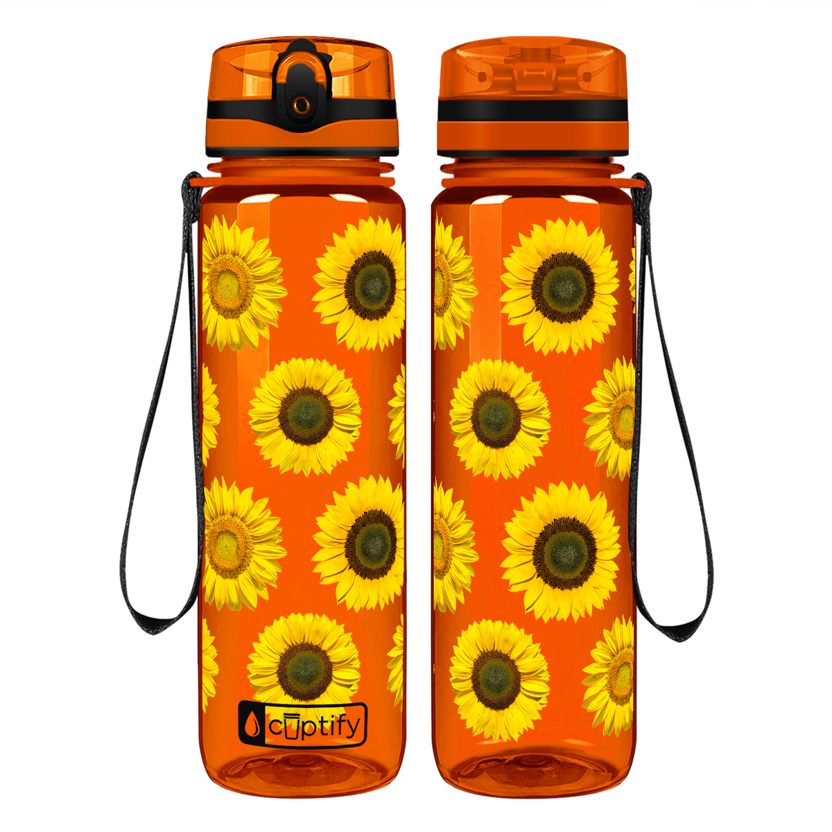 Sunflowers Galore on 32 oz Motivational Tracking Water Bottle