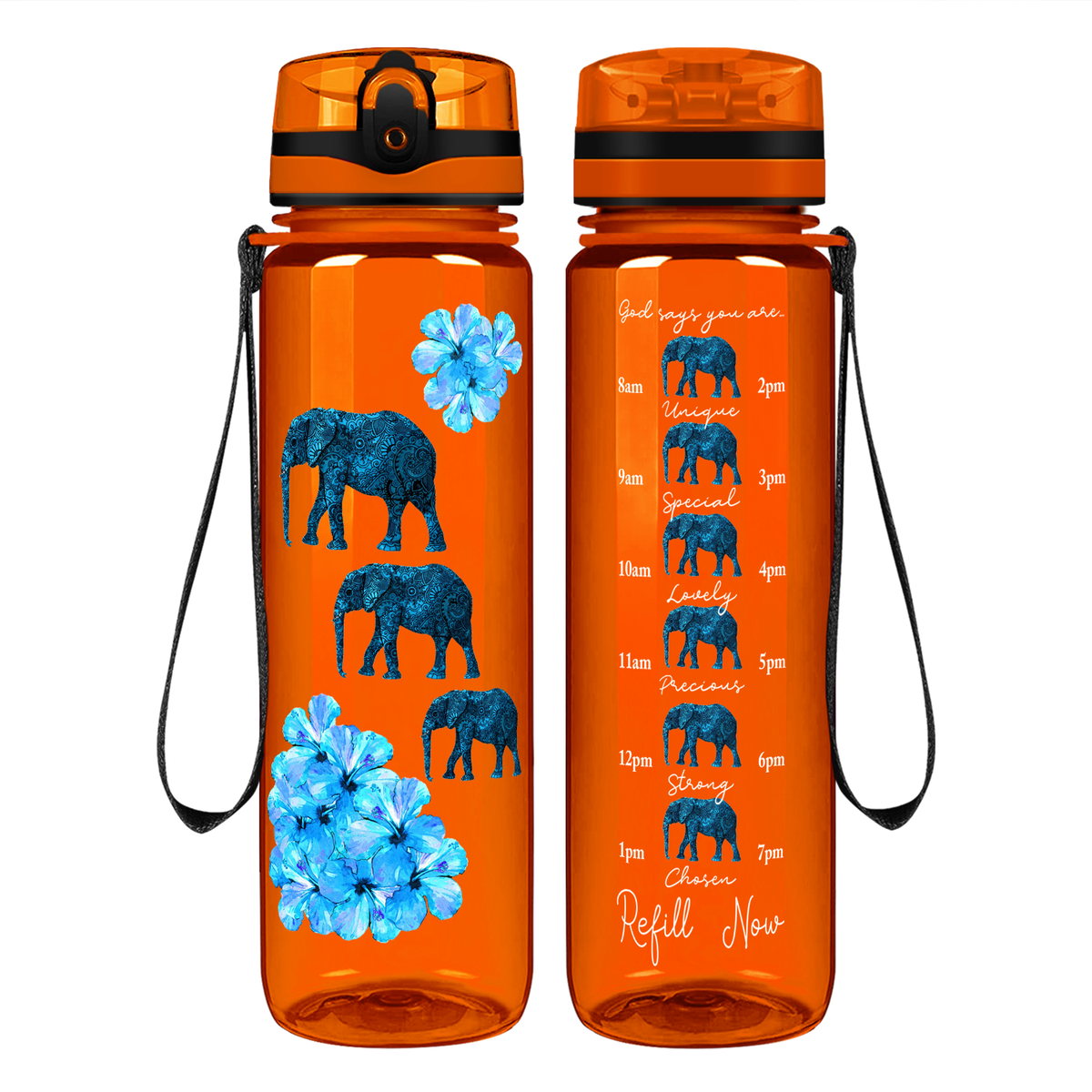 Blue Elephants on 32 oz Motivational Tracking Water Bottle