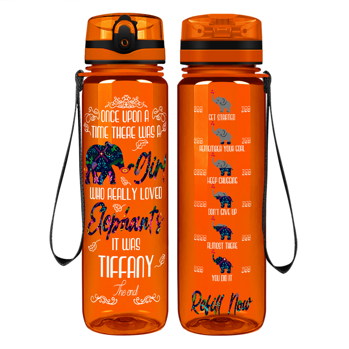Personalized Once Upon a Time Elephants on 32 oz Motivational Tracking Water Bottle