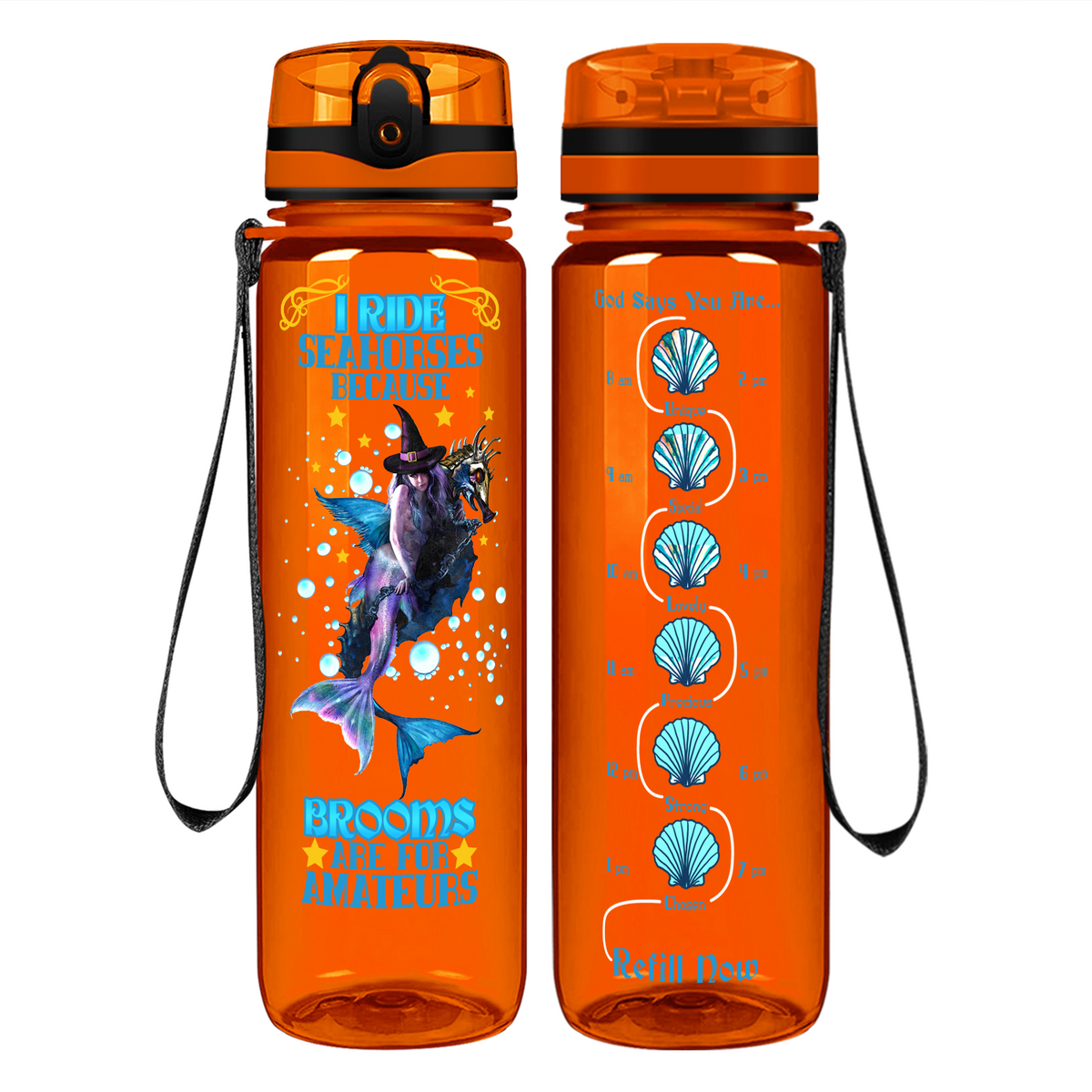 I Ride Seahorses on 32 oz Motivational Tracking Water Bottle