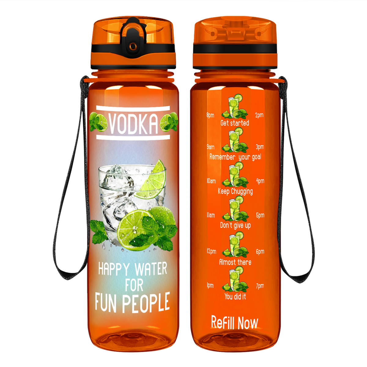 Vodka Happy Water on 32 oz Motivational Tracking Water Bottle