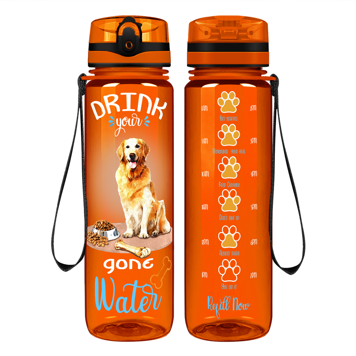 Golden Retriever Drink Your Water on 32 oz Motivational Tracking Water Bottle
