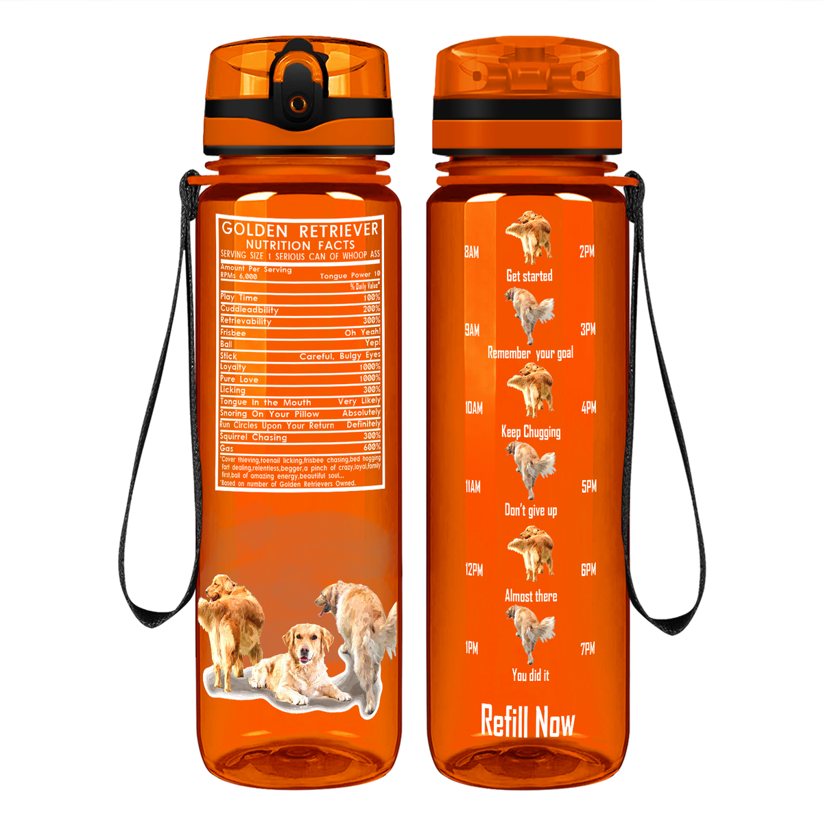 Golden Retriever Nutrition Facts on 32 oz Motivational Tracking Water Bottle