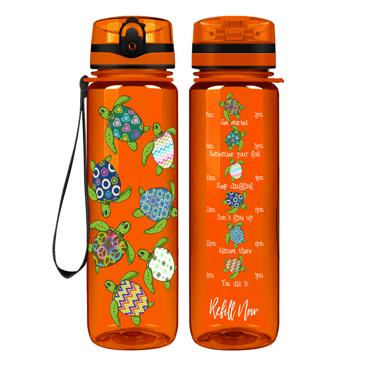 Colorful Turtles on 32 oz Motivational Tracking Water Bottle