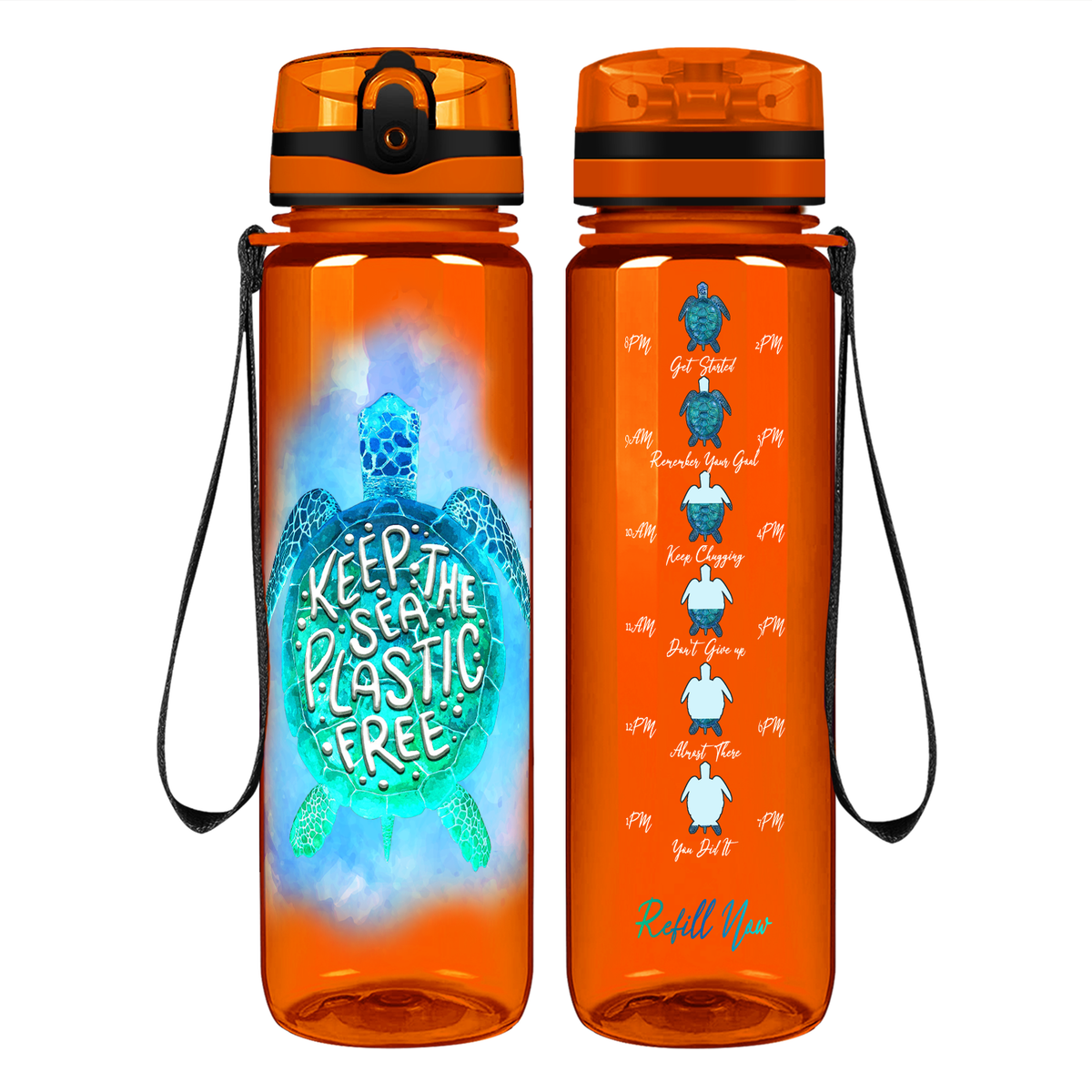 Keep The Sea Plastic Free on 32 oz Motivational Tracking Water Bottle