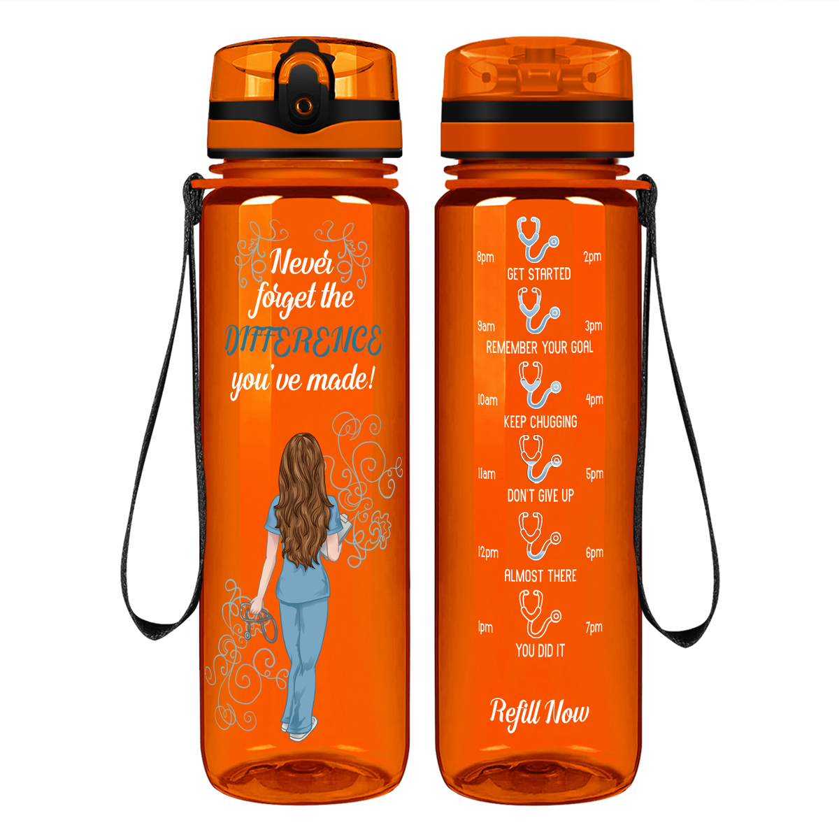 Never Forget the Difference You've Made on 32oz Motivational Tracking Nurse Water Bottle