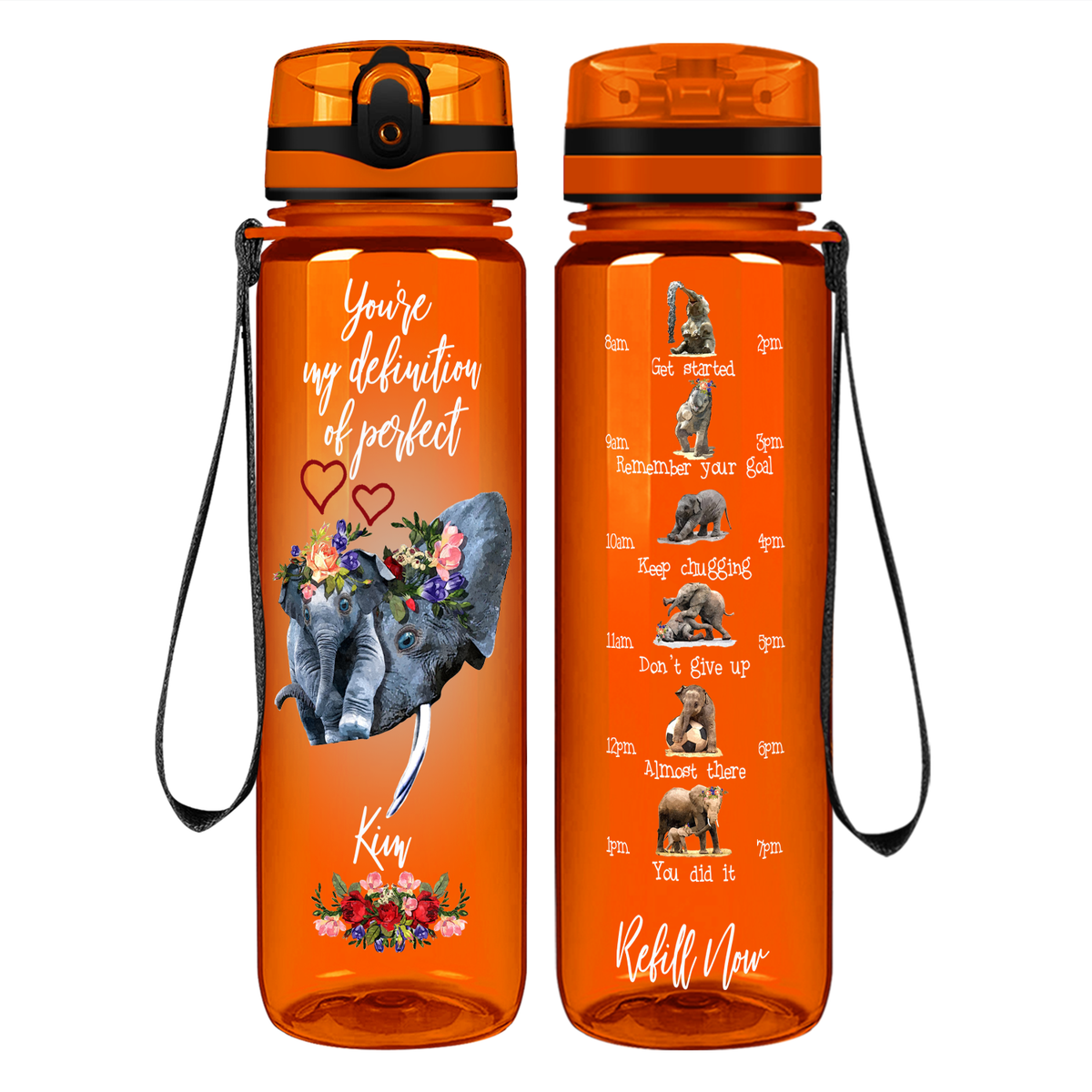 Personalized Definition of Perfect Elephants on 32 oz Motivational Tracking Water Bottle