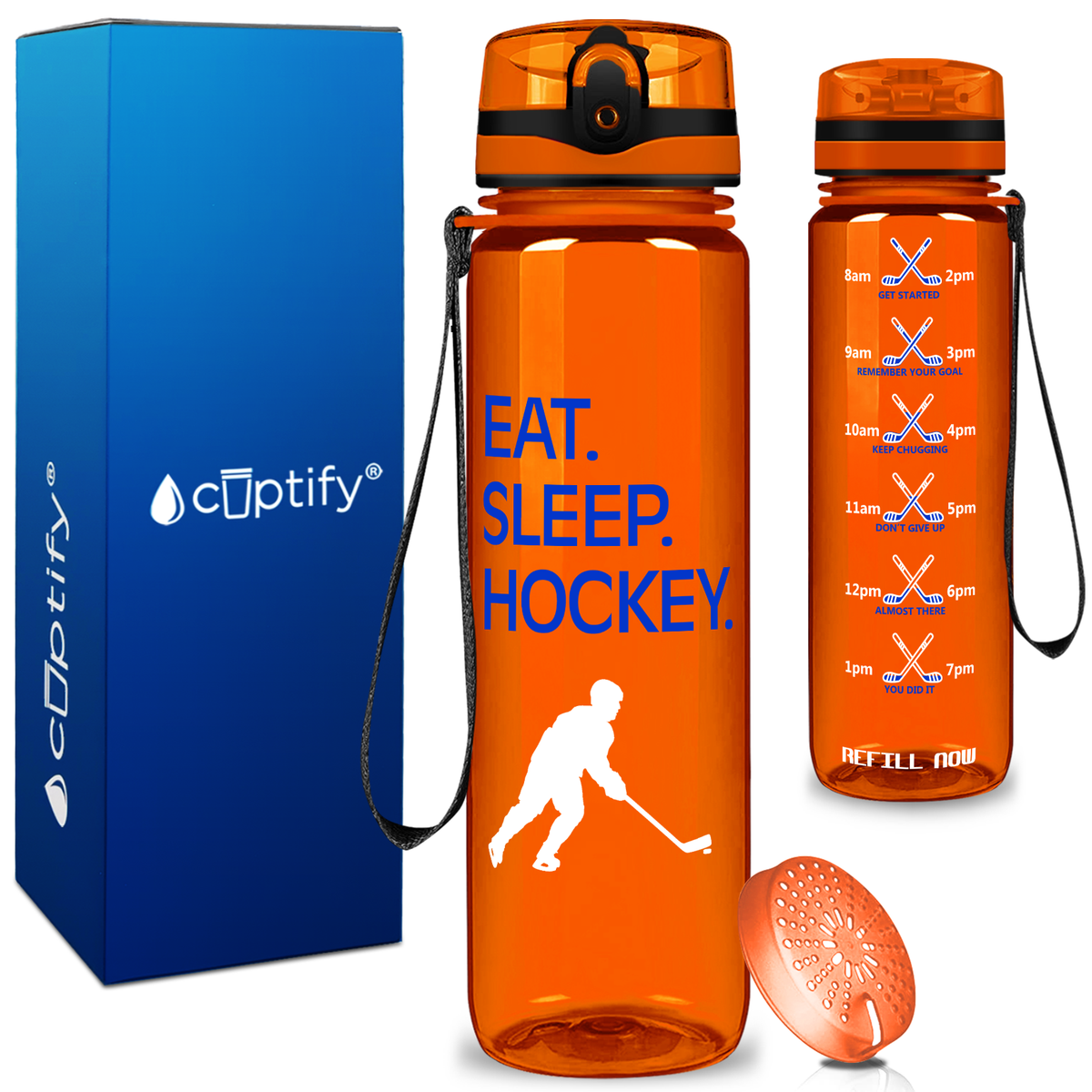Personalized Eat Sleep Hockey on 32 oz Motivational Tracking Water Bottle