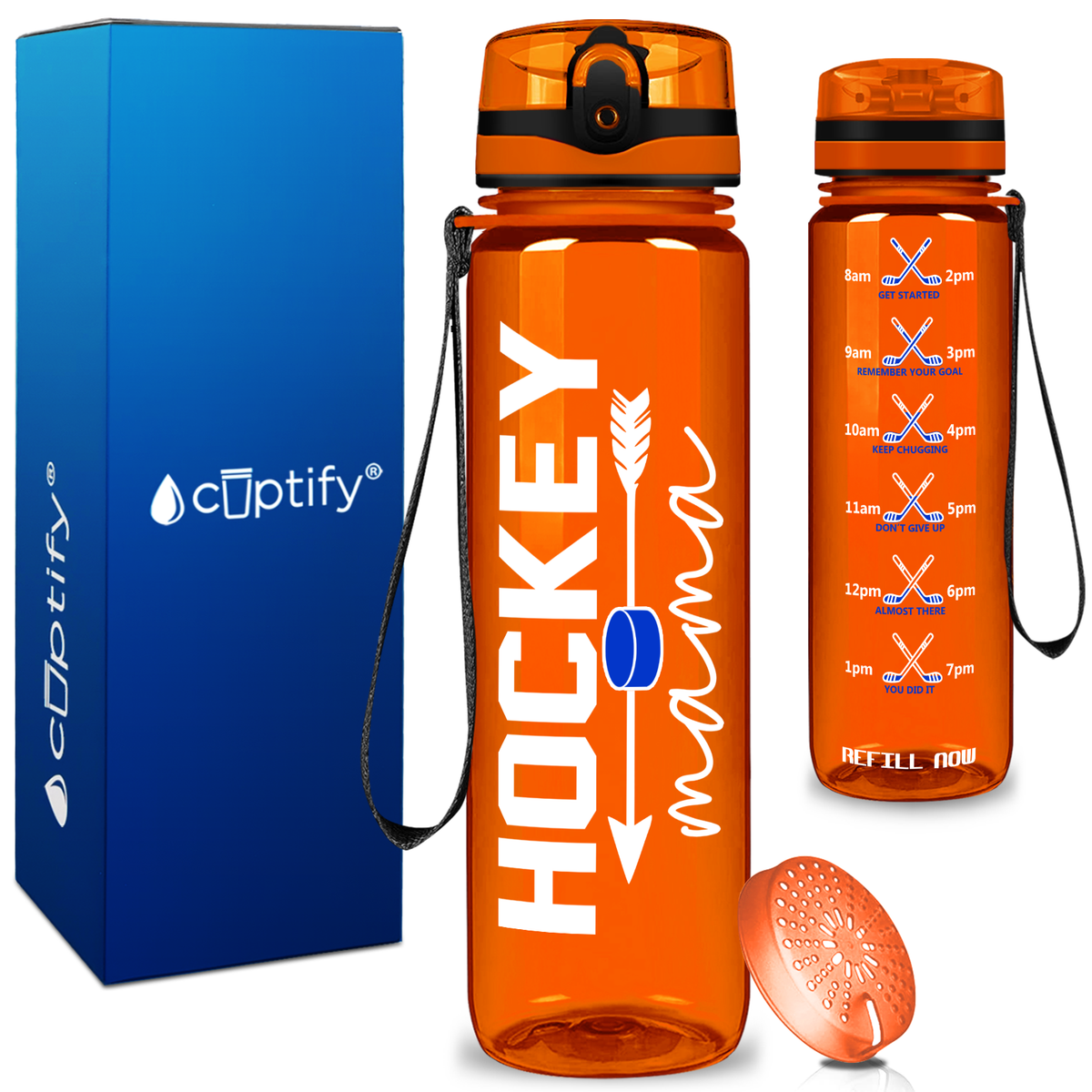 Hockey Mama Arrow on 32 oz Motivational Tracking Water Bottle