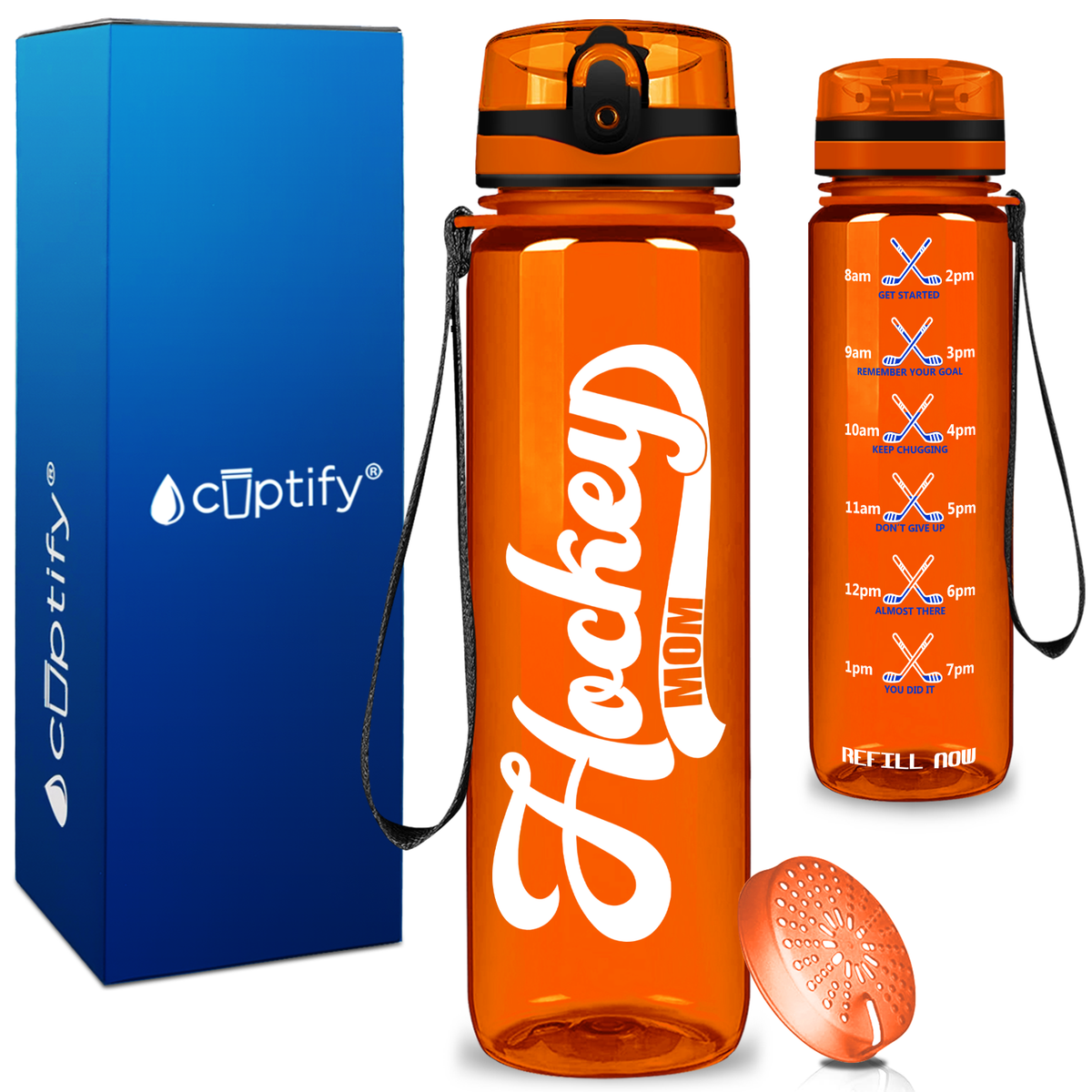 Retro Hockey Mom on 32 oz Motivational Tracking Water Bottle