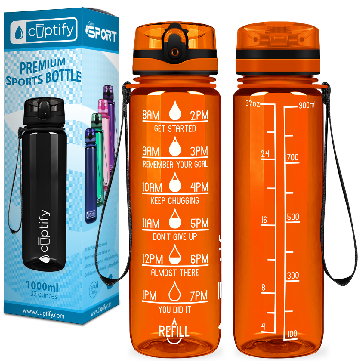 Cuptify Orange Gloss 32 oz Motivational Water Bottle