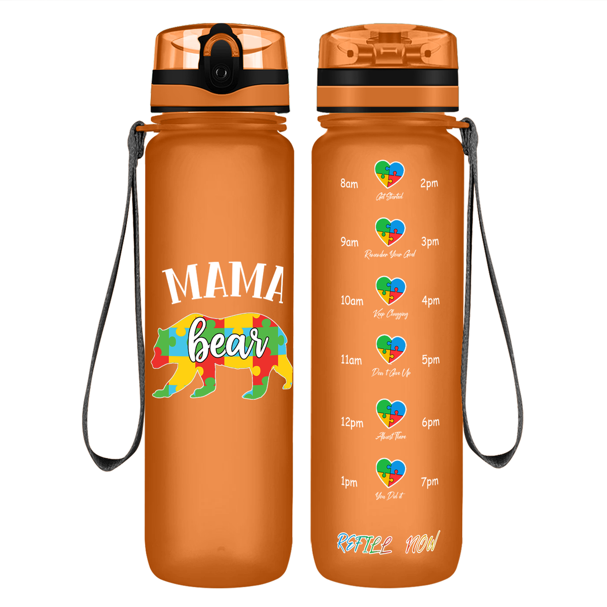 Autism Mama Bear on 32 oz Motivational Tracking Water Bottle