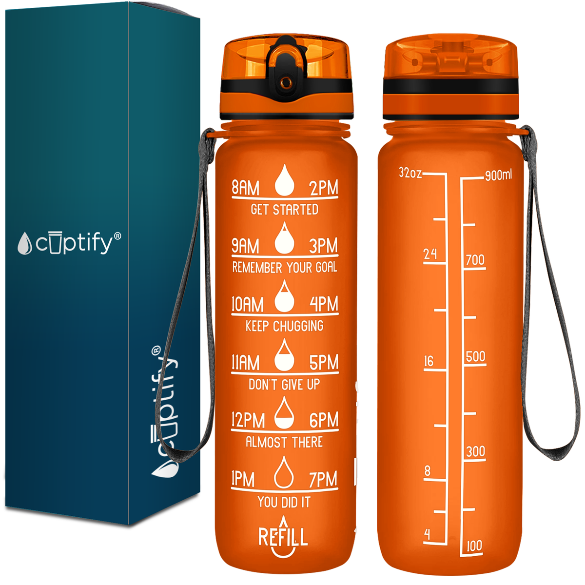 Cuptify Orange Frosted 32 oz Motivational Water Bottle