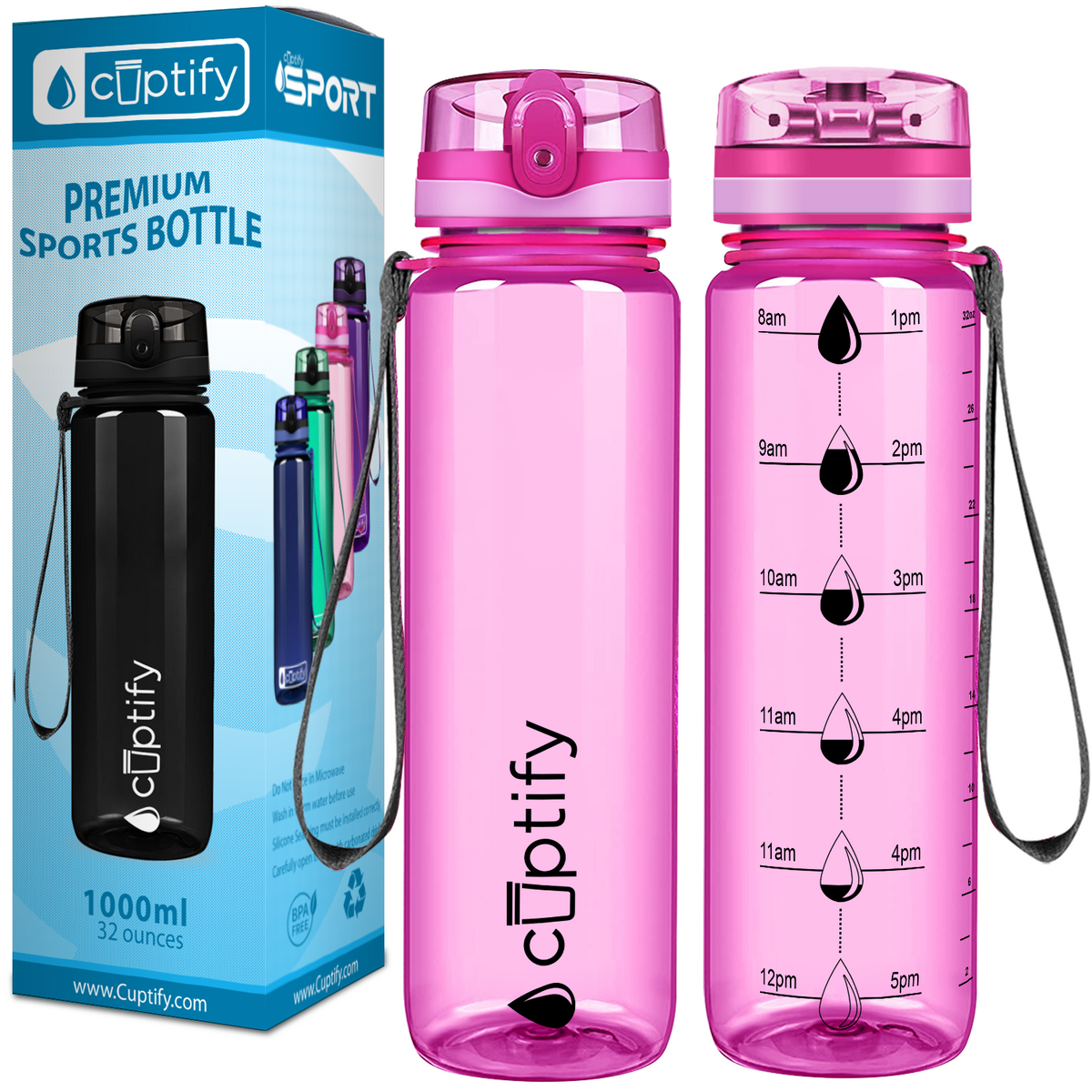 Pink Gloss 32 oz Hydration Tracker Water Bottle