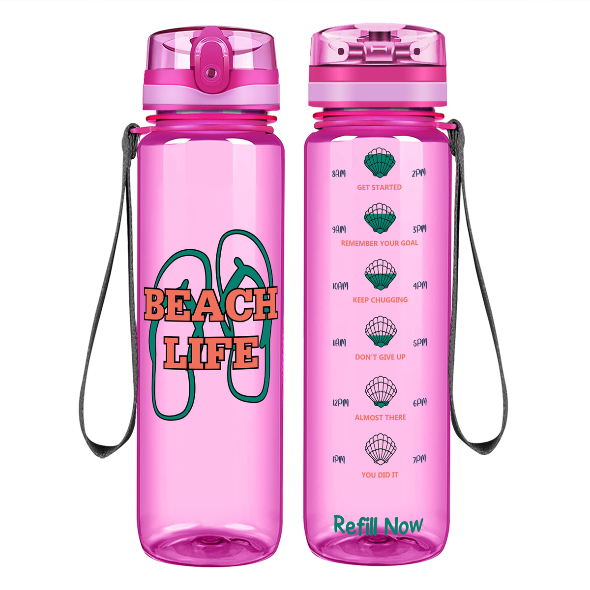 The Beach Life Sandals on 32 oz Motivational Tracking Water Bottle