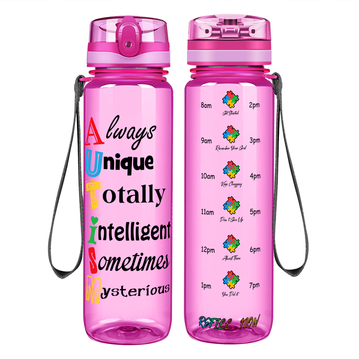 Autism Support Awareness on 32 oz Motivational Tracking Water Bottle