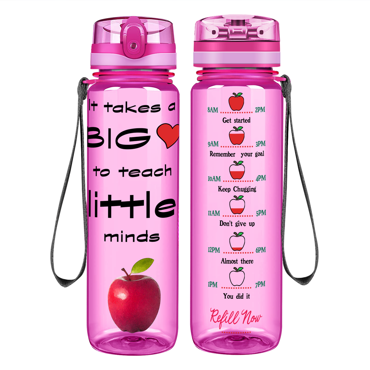 It Takes a Big Heart to Teach on 32 oz Motivational Tracking Water Bottle