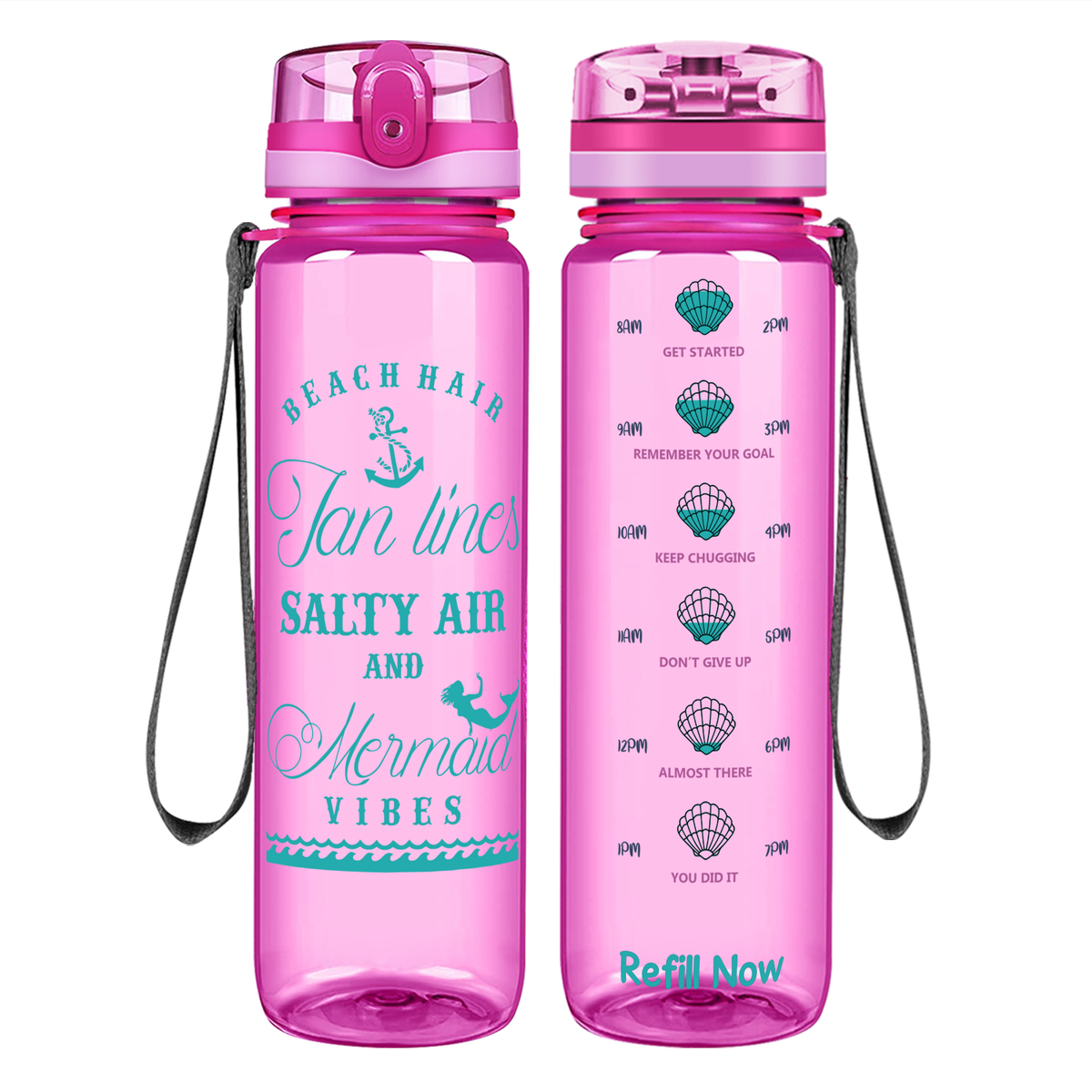 Beach Hair Tan Lines on 32 oz Motivational Tracking Water Bottle