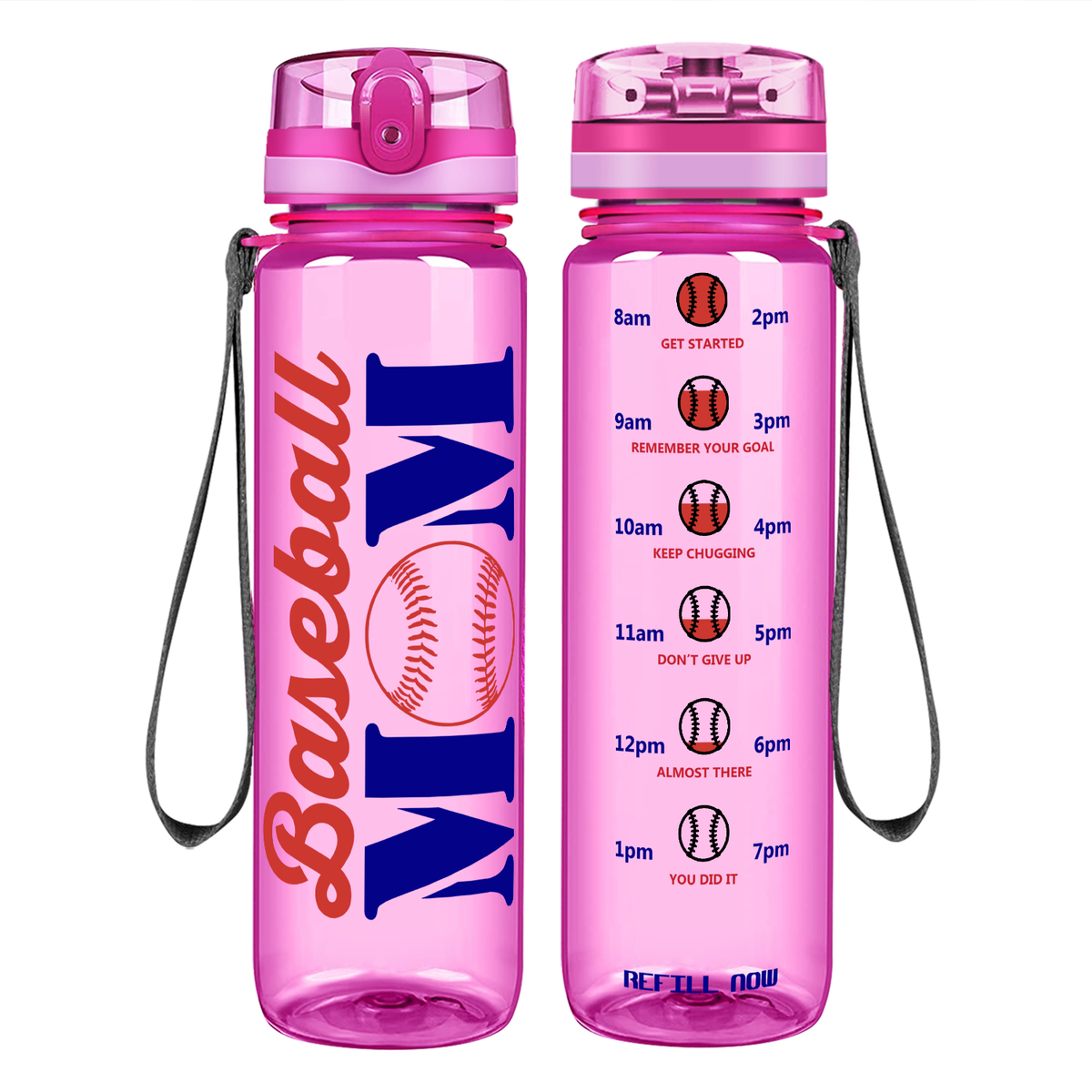 Baseball Mom on 32 oz Motivational Tracking Water Bottle