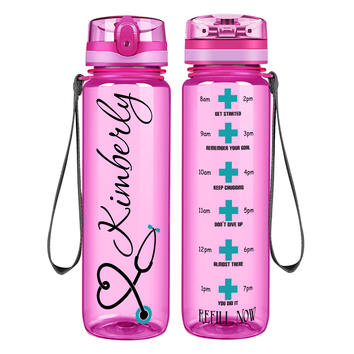 Personalized Nurse Heart Aqua Stethoscope on 32oz Motivational Tracking Water Bottle