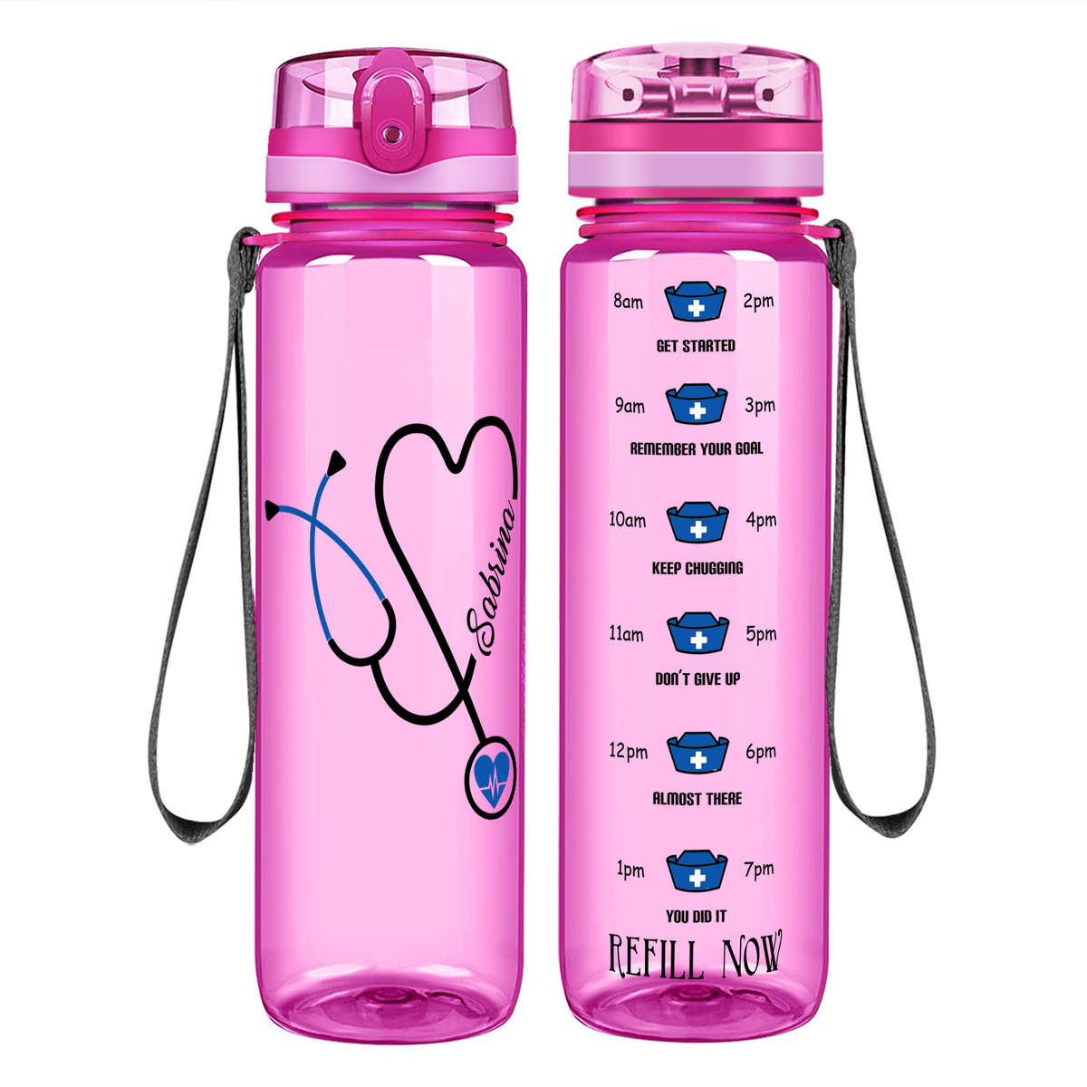 Personalized Nurse Blue Stethoscope Heart on 32oz Tracking Water Bottle