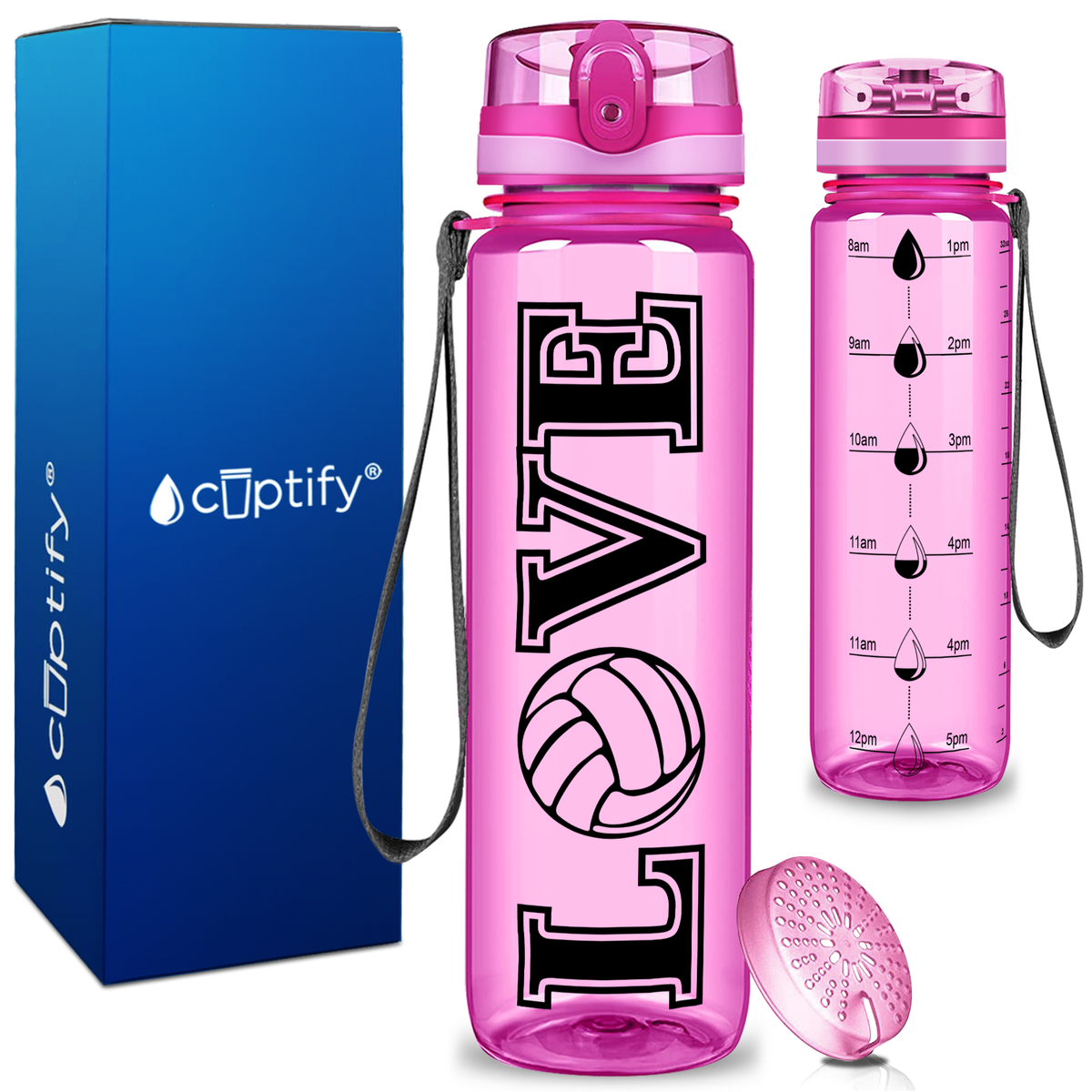 Volleyball Love on 32 oz Motivational Tracking Water Bottle