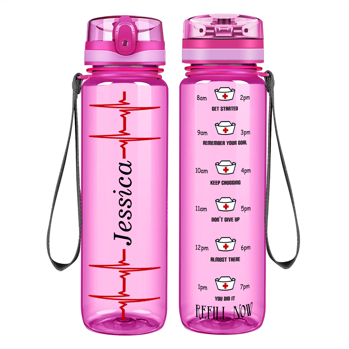 Personalized Nurse Water Bottle Heart Beat Pulse on 32oz Motivational Tracking Water Bottle