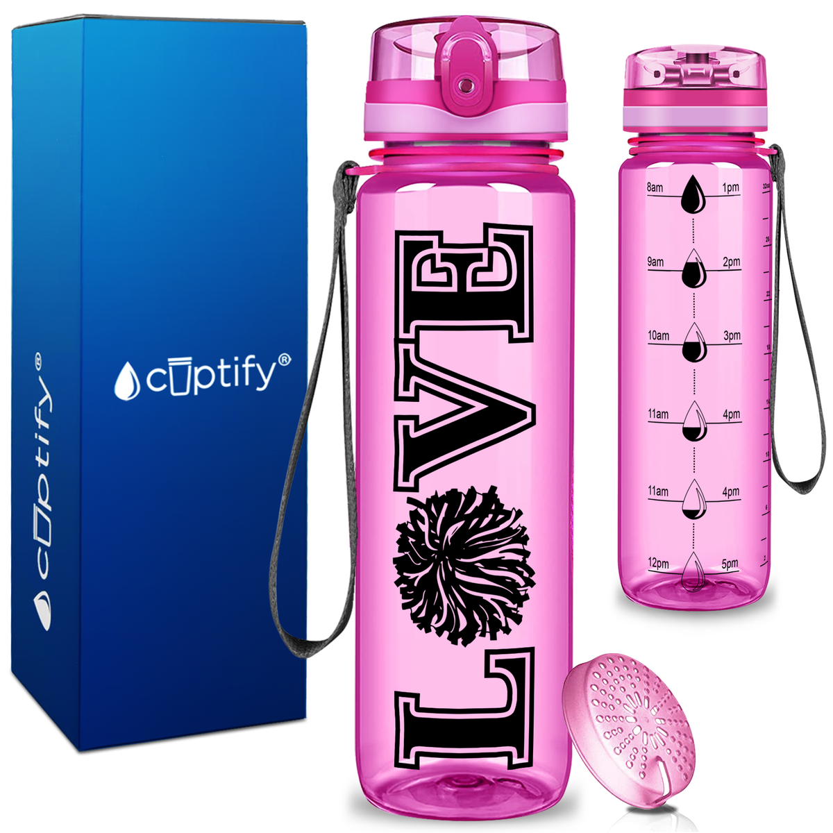 Cheerleading Love on 32 oz Motivational Tracking Water Bottle
