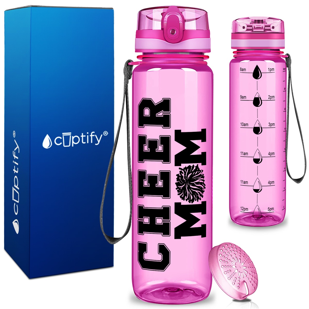 Cheer Mom on 32 oz Motivational Tracking Water Bottle