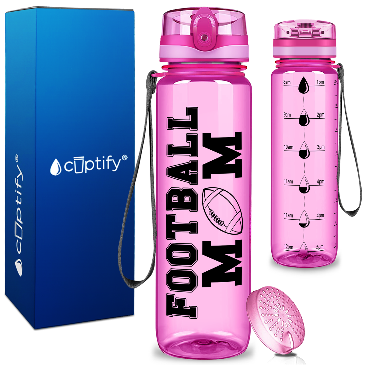 Football Mom on 32 oz Motivational Tracking Water Bottle