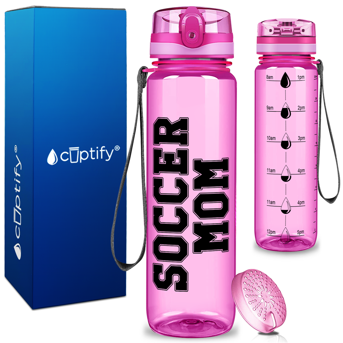 Soccer Mom on 32 oz Motivational Tracking Water Bottle