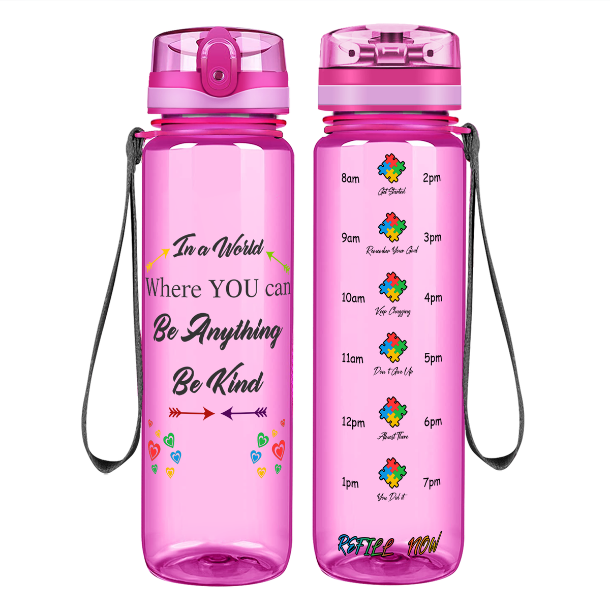 In a World Where You Can Be Anything Be Kind on 32 oz Motivational Tracking Water Bottle