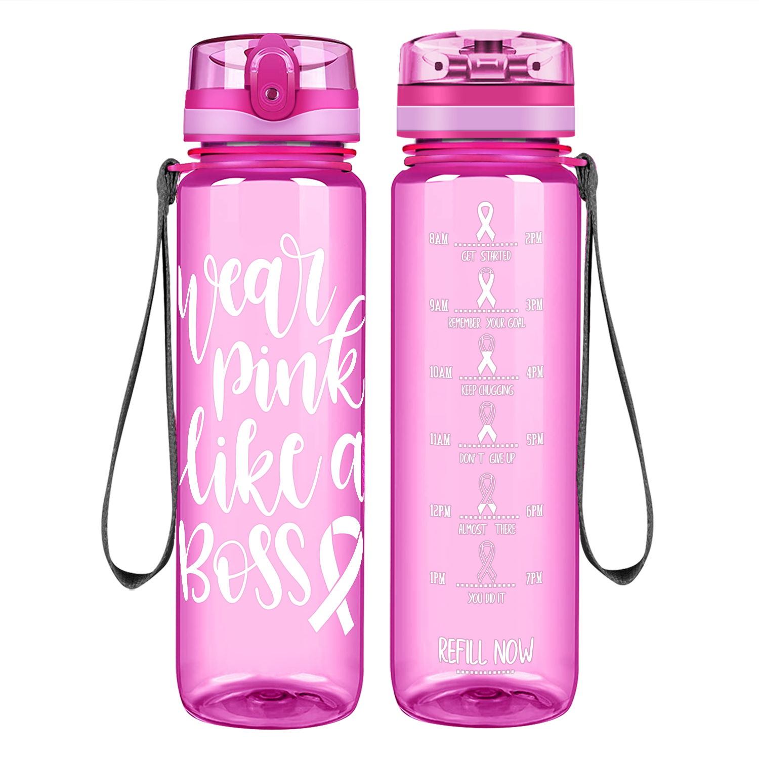 Wear Pink Like a Boss on 32 oz Motivational Tracking Breast Cancer Awareness Water Bottle
