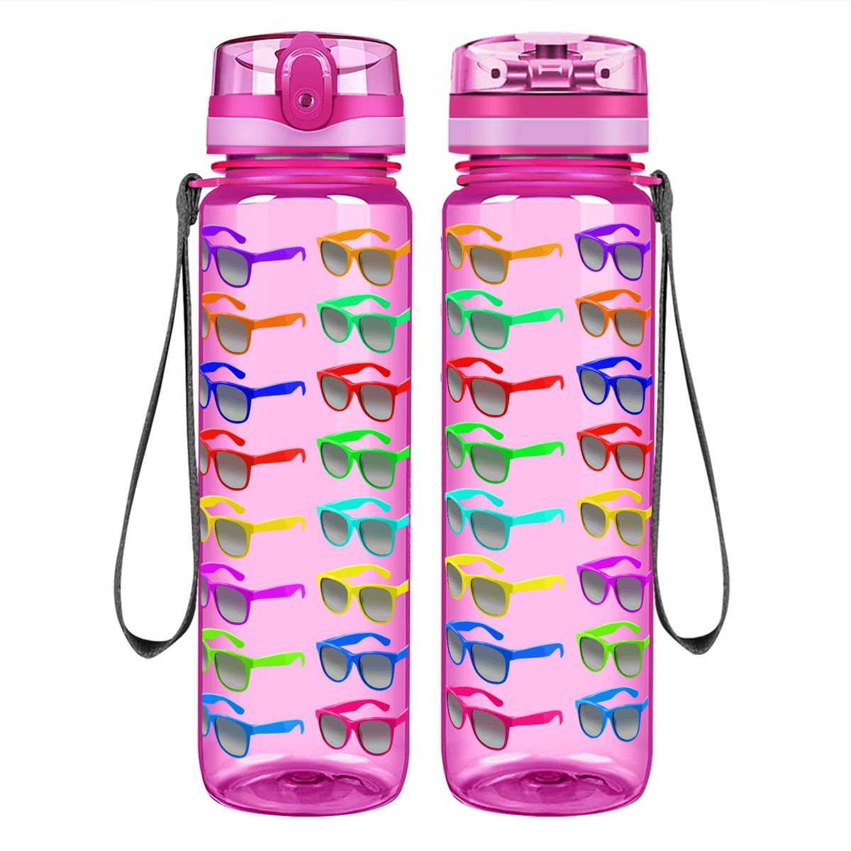 Rainbow Sunglasses Pattern on 32 oz Motivational Tracking Water Bottle