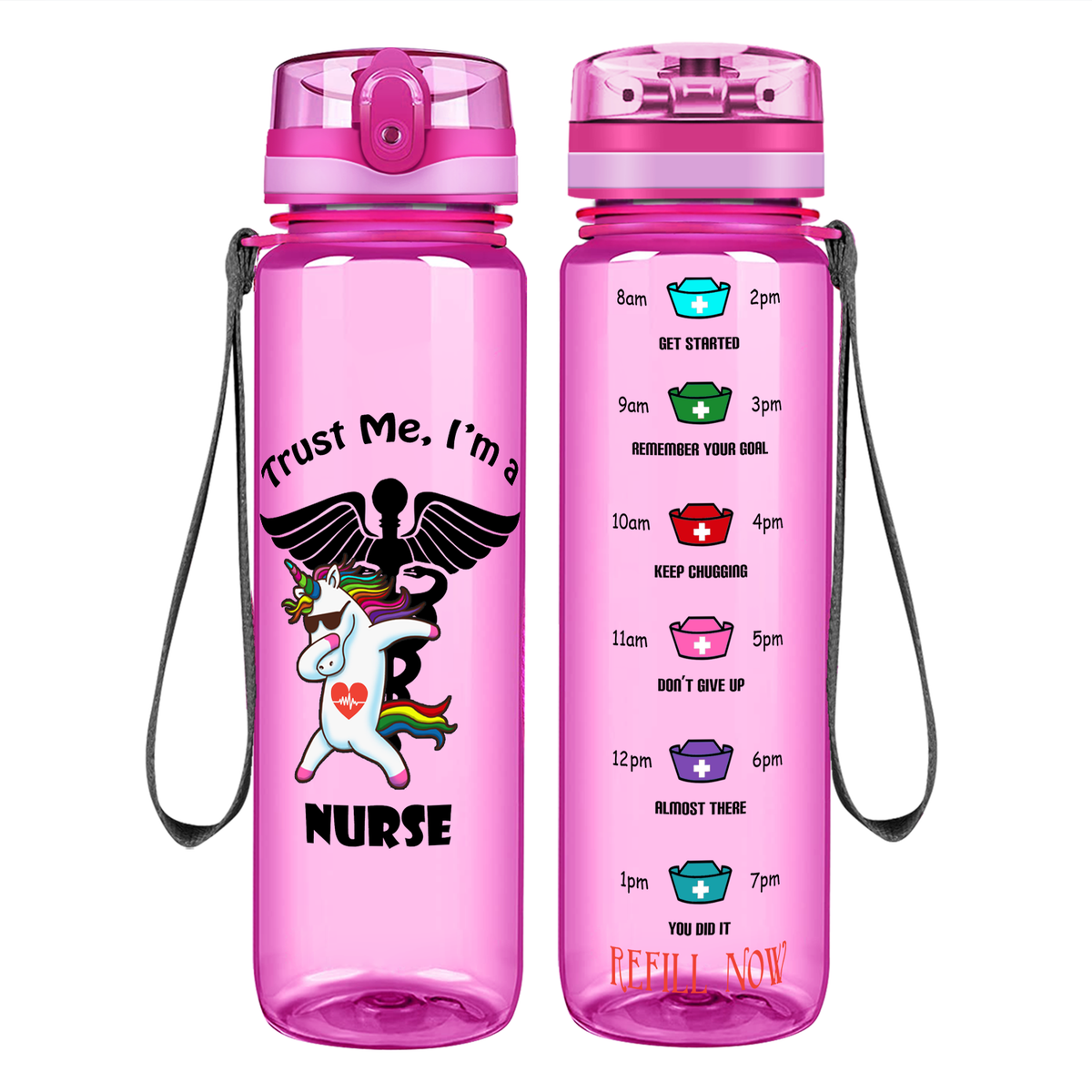 Trust Me I'm A Nurse Awesome Unicorn on 32oz Motivational Tracking Water Bottle