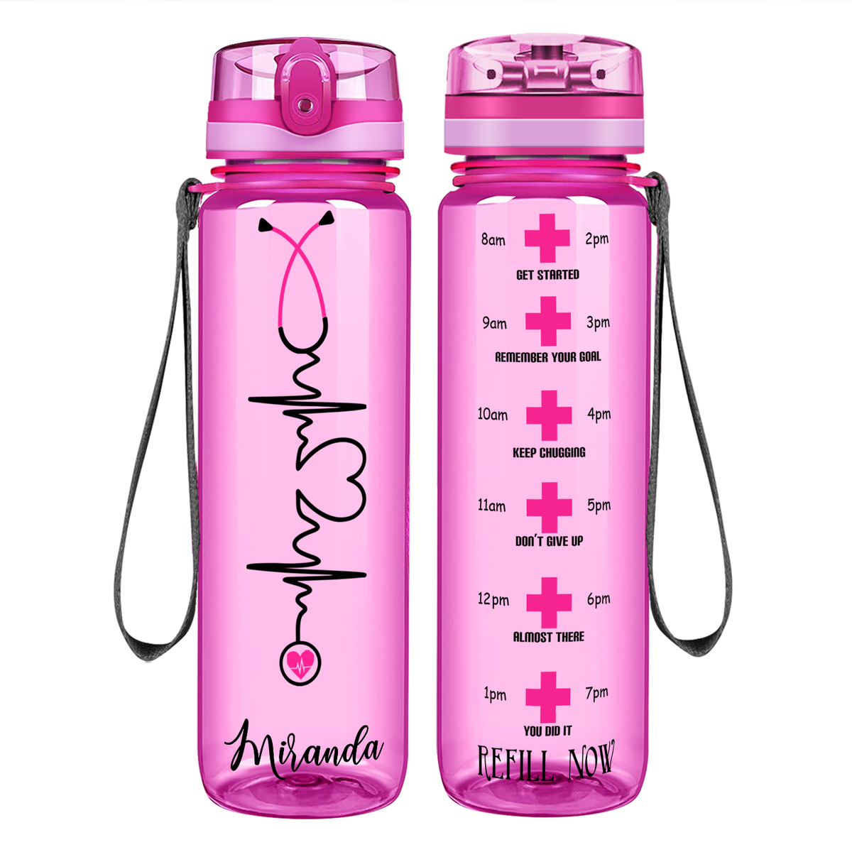 Personalized Nurse Heart Beat Stethoscope on 32oz Motivational Nurse Water Bottle