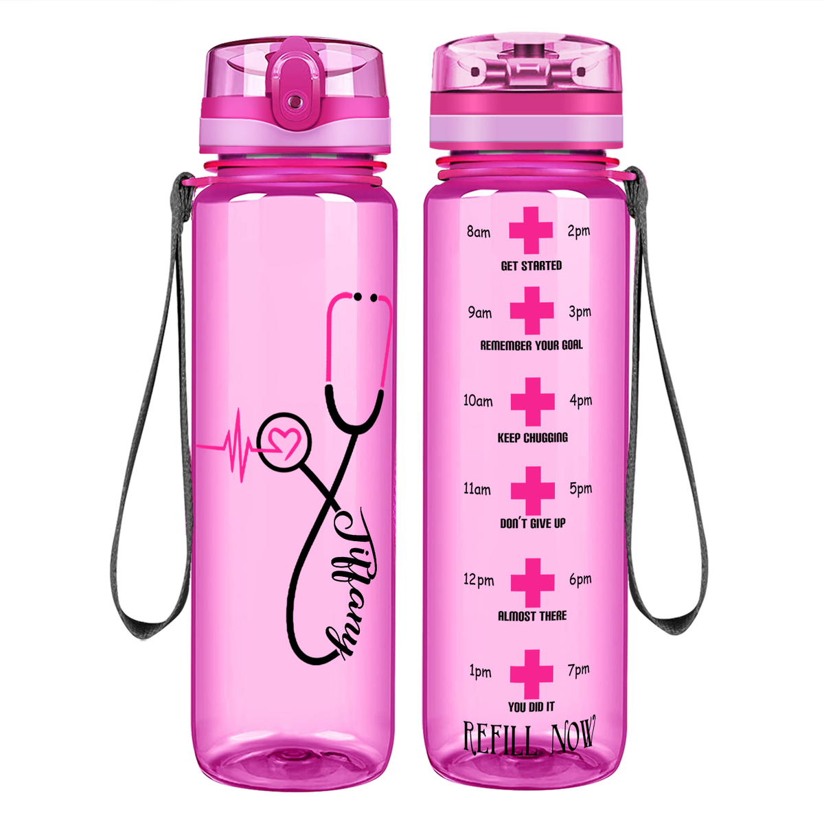Personalized Nurse Pink Heart Stethoscope on 32oz Tracking Water Bottle