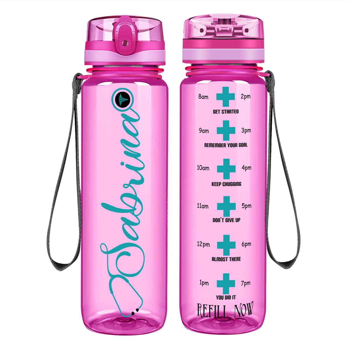 Curled Personalized Nurse on 32oz Motivational Tracking Water Bottle