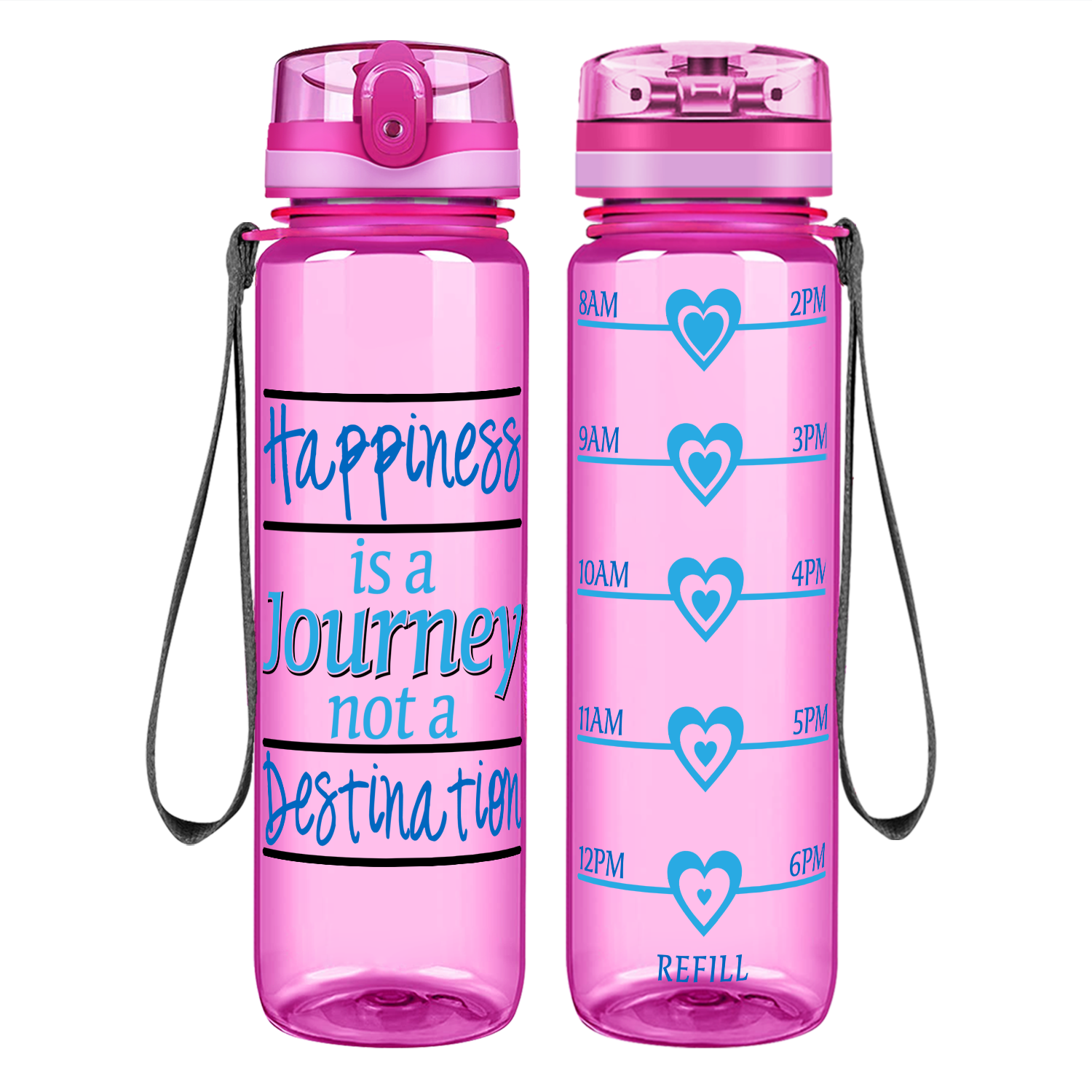 Destination Happiness on 32 oz Motivational Tracking Water Bottle