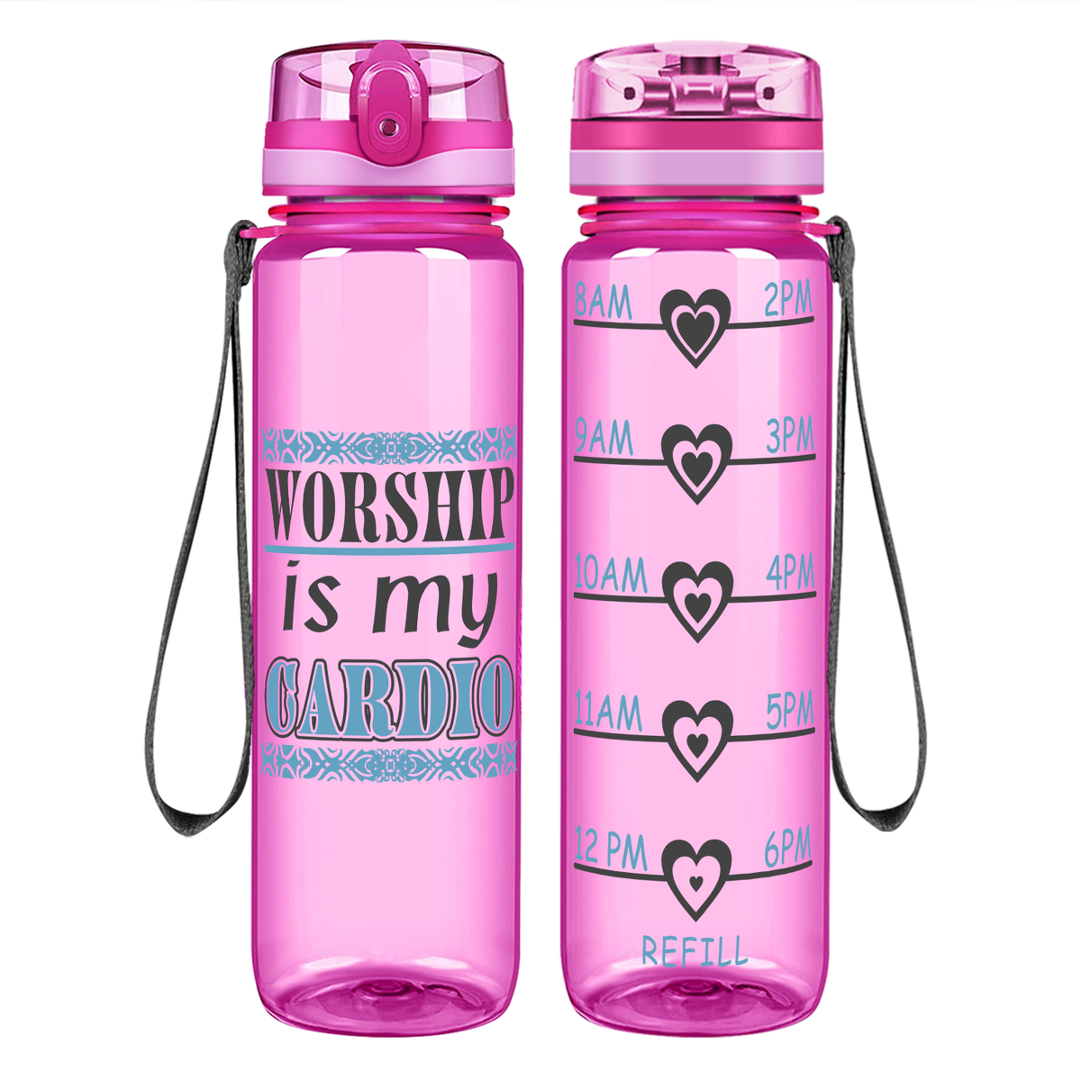 Worship Is My Cardio on 32 oz Motivational Tracking Water Bottle