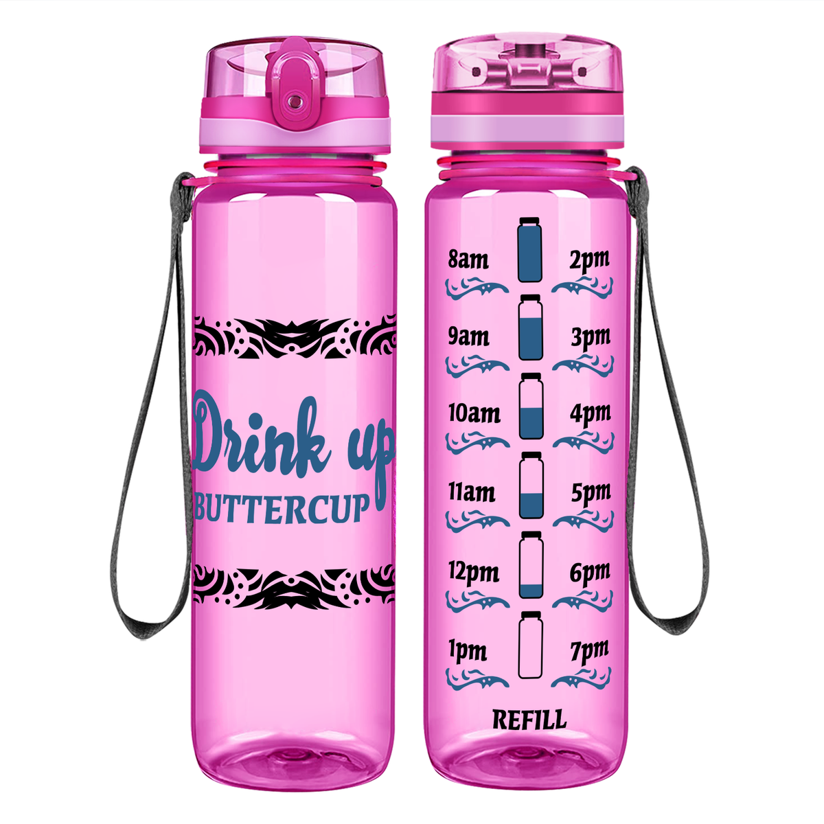 Tribal Buttercup on 32 oz Motivational Tracking Water Bottle