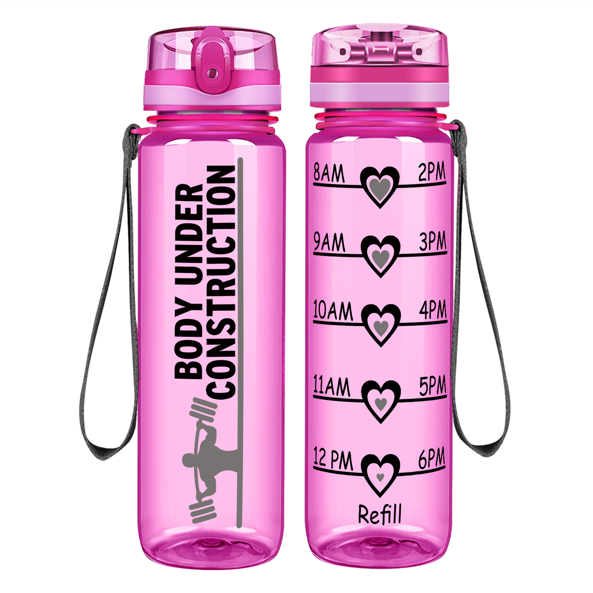 Gym Body Under Construction on 32 oz Motivational Tracking Water Bottle