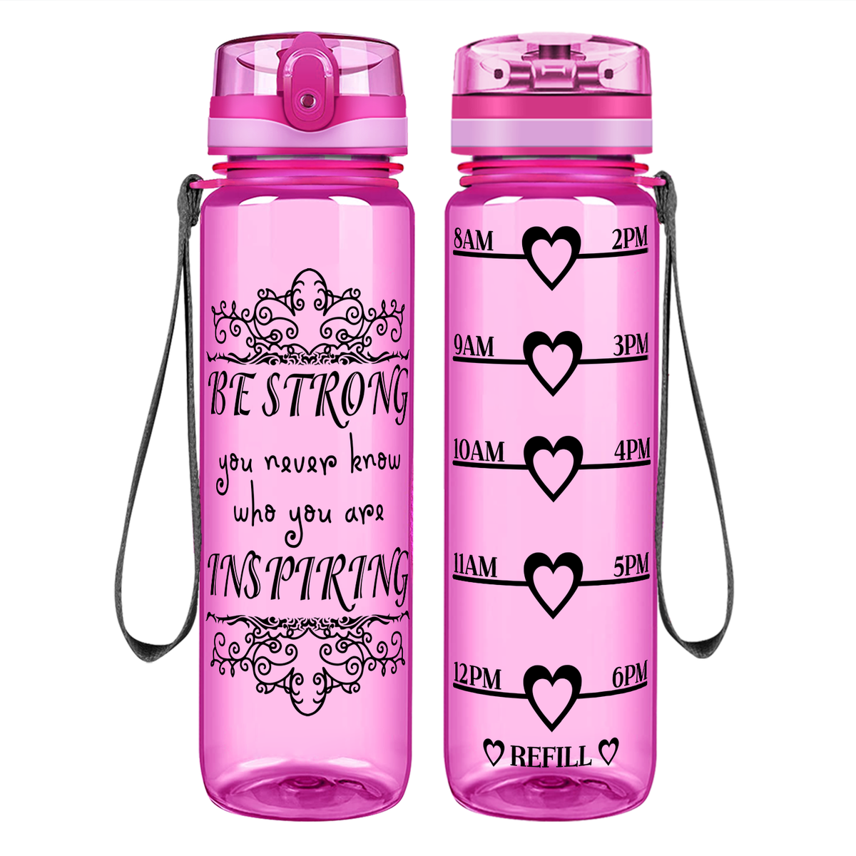 Be Strong on 32 oz Motivational Tracking Water Bottle