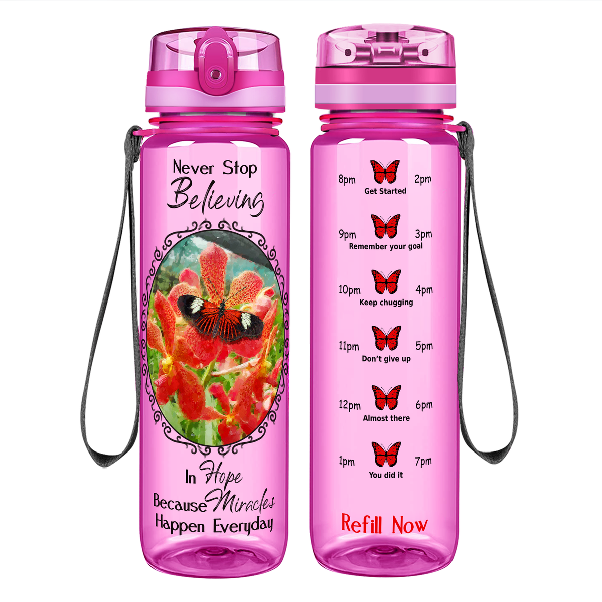 Because Miracles Butterfly on 32 oz Motivational Tracking Water Bottle
