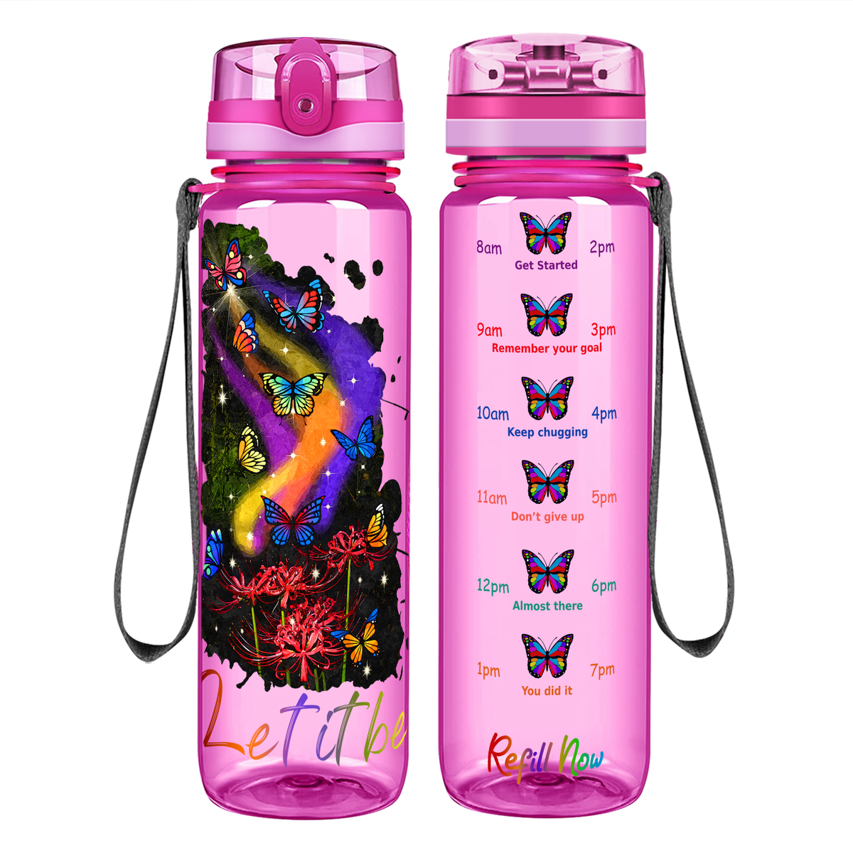 Let It Be Colorful Butterflies on 32 oz Motivational Tracking Water Bottle